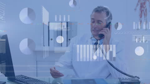 Doctor Analyzing Medical Data While Taking Call