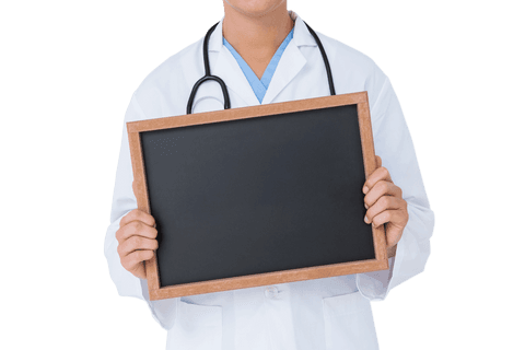 Transparent Doctor Holding Blank Chalkboard for Custom Messages