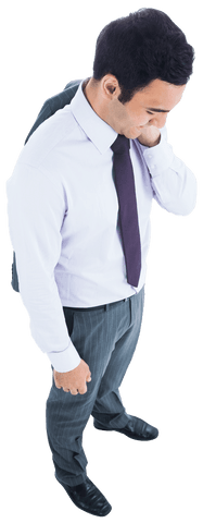 Transparent Businessman on Phone in Formal Attire with Briefcase