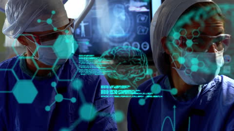 Surgeons Analyzing Medical Data with Futuristic Interface
