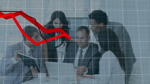 Business Team Analyzing Financial Data with Declining Graph
