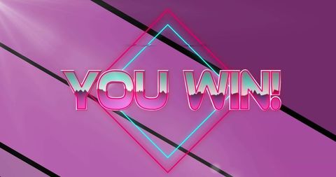 Neon you win text with geometric pink background