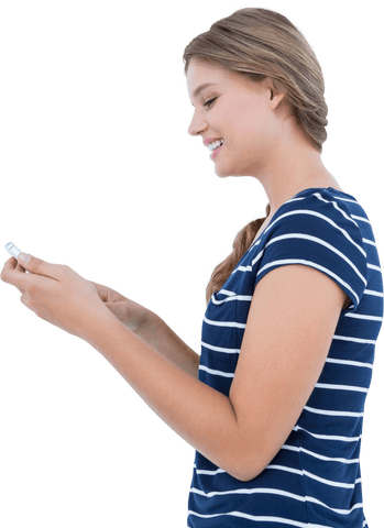 Young Woman Smiling While Texting on Smartphone Transparent Background - Download Free Stock Videos Pikwizard.com
