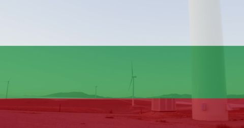Flag of bulgaria superimposed on wind turbines landscape