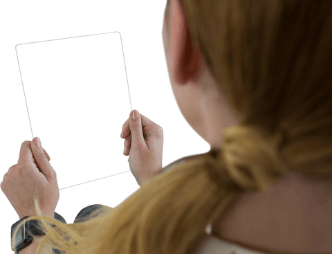 Woman Holding Transparent Digital Glass Tablet Back View - Download Free Stock Videos Pikwizard.com