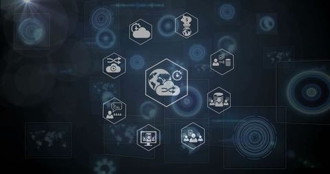 Futuristic Digital Network Interface with Hexagon Design