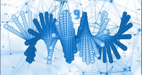 Abstract Blue DNA Strands on Digital Network Background