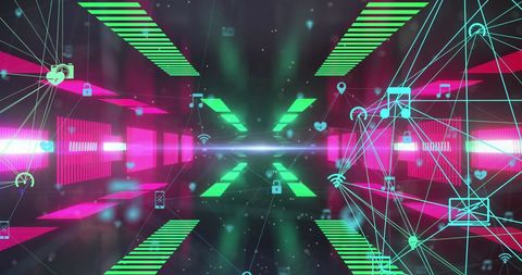 Futuristic Digital Network Concepts in Neon Tunnel Background - Download Free Stock Images Pikwizard.com