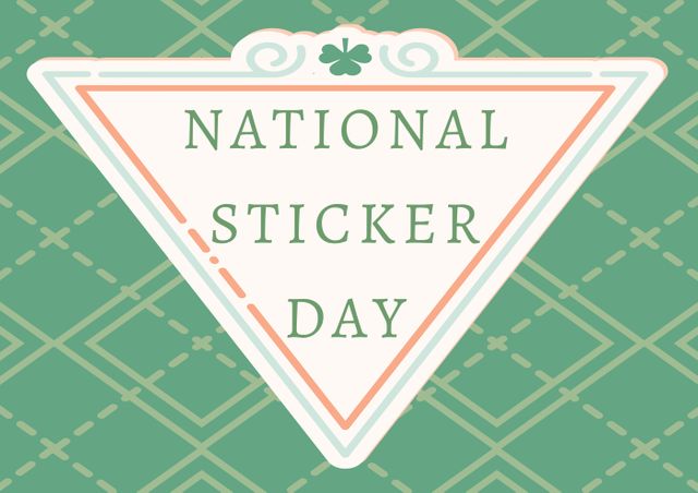 Vector image of national sticker day text against green patterned background, copy space. national sticker day, reminder, event and vector concept.