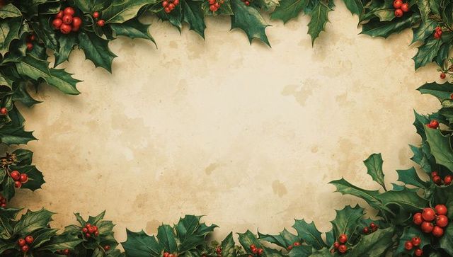 Vintage botanical christmas frame with holly leaves and berries