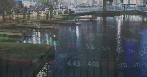 Financial Index Mixed with Urban Cityscape Reflections