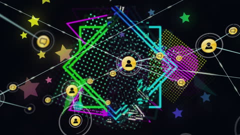 Digital Network Connections on Abstract Neon Background