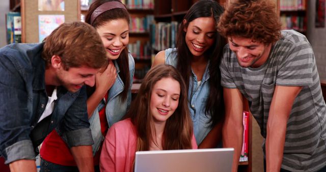 Smiling Diverse Group of Students Collaborating in Library - Download Free Stock Images Pikwizard.com