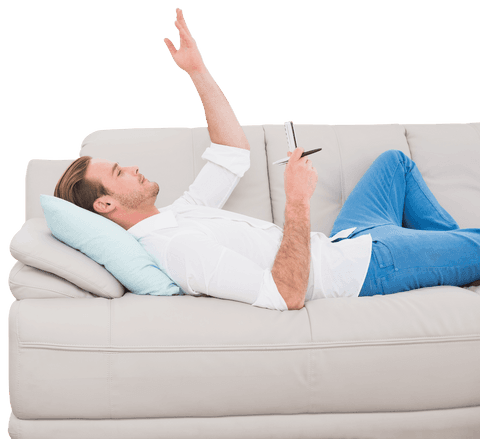 man relaxing on sofa with raised hand in thought transparent background - Download Free Stock Videos Pikwizard.com