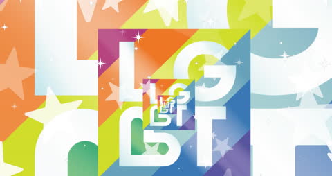 Colorful LGBT Text with Rainbow Stripes and Stars