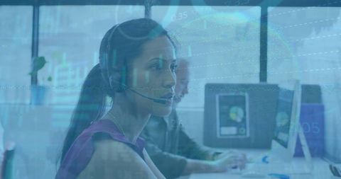 financial analytics with businesswoman using headset - Download Free Stock Images Pikwizard.com