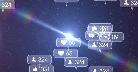Futuristic social media notifications over starry sky