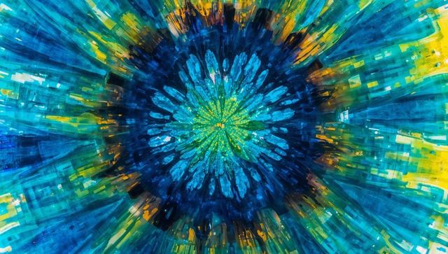Dynamic radial burst in blue with vibrant accents