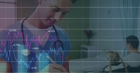 Doctor analyzing medical data in hospital pediatric ward