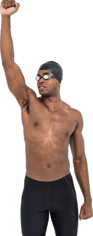 confident swimmer celebrating victory with raised fist pose - Download Free Stock Videos Pikwizard.com