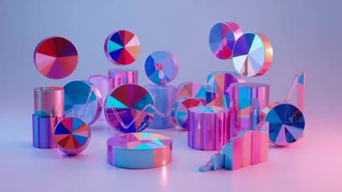 Colorful Geometric Shapes Rotating Under Neon Lights
