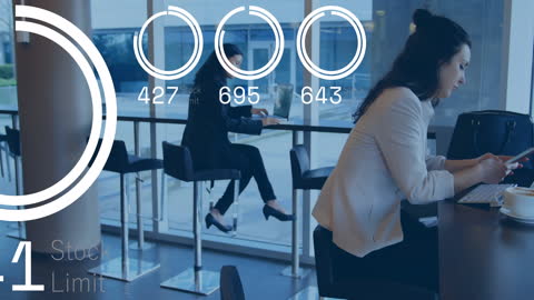 Businesswoman Using Phone in Modern Cafeteria Role Progress