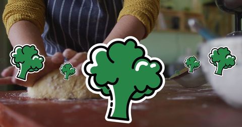 Woman kneading dough french cooking concept with icons