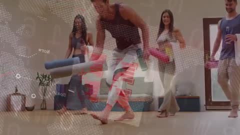 Group Unrolling Yoga Mats and Preparing for Flow Class in Bright Minimalist Studio