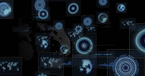 Futuristic Holographic Interface with World Map Analytics