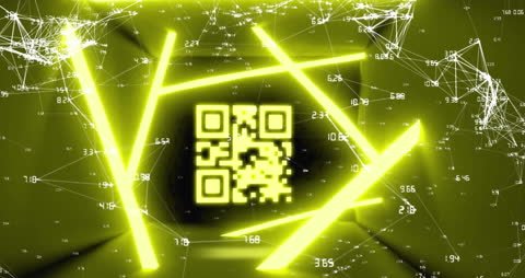Futuristic QR Code with Neon Lights and Data Connections