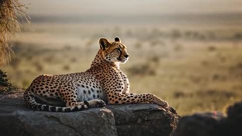 Cheetah Observing the Grassland from Rocky Ledge