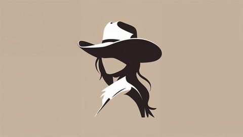 Stylish cowgirl silhouette with hat and bandana on tan background