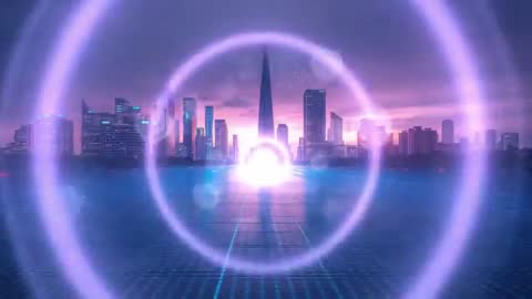 Futuristic Neon Orb Radiating in Cyberpunk Cityscape