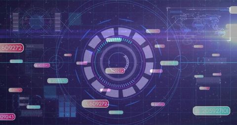 Futuristic HUD Interface with Holographic Grid and Data Elements