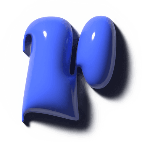 Glossy cobalt blue 3d pod sculpture floating on transparent background featuring u groove
