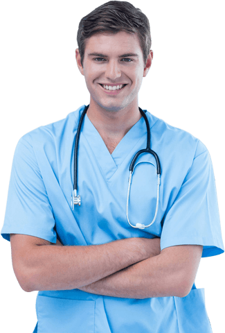 Confident Male Medical Professional Arms Crossed Transparent Background