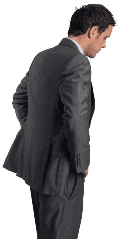 Transparent Businessman with Hands on Hips in Thoughtful Pose
