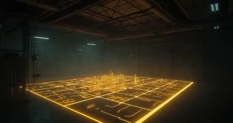 Futuristic Digital Cityscape Forming on LED Grid Platform
