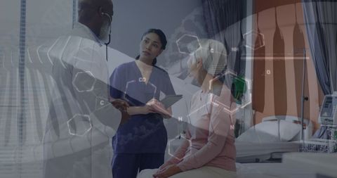 Doctor Discussing Medical Data with Patient and Nurse