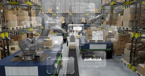 Automated Warehouse Robotics with Digital Interface Overlay - Download Free Stock Images Pikwizard.com