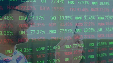 Caucasian Man Analyzing Stock Market Data on Smartphone