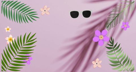 Tropical Nature Digital Art with Palm Leaves and Flowers - Download Free Stock Images Pikwizard.com