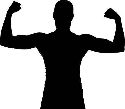 Transparent silhouette image of man flexing muscles for fitness concept