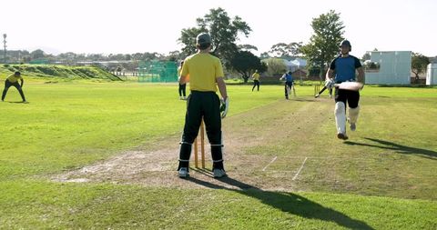 Wicket Keeper in Cricket Match on Sunny Outdoor Field