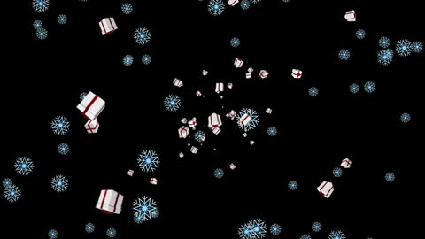 Festive Snowfall with Floating Gift Boxes on Black