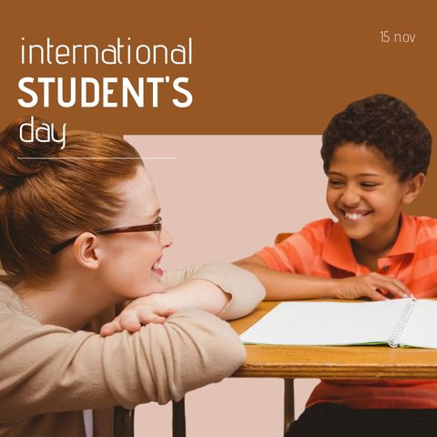celebration of international student's day with teacher and happy schoolboy - Download Free Stock Templates Pikwizard.com