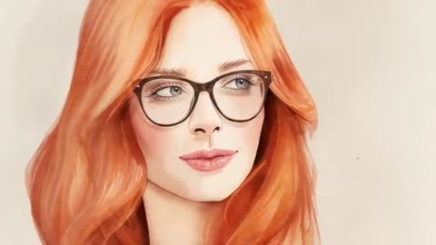 Zooming in on Red-haired Portrait with Tortoiseshell Eyeglasses