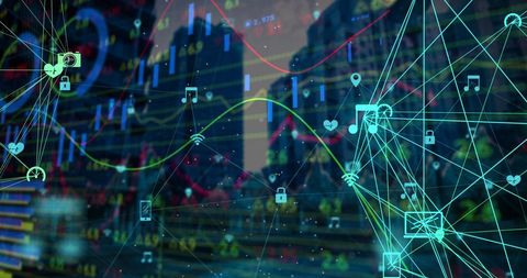 Financial Data Processing with Digital Network Over Cityscape - Download Free Stock Images Pikwizard.com