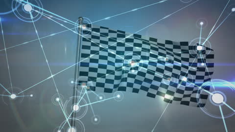 Digital Network Overlay on Waving Checkerboard Flag
