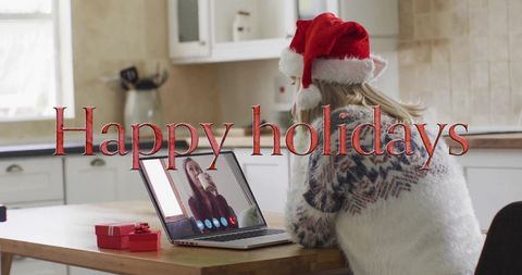 Virtual holiday greetings at home during christmas season